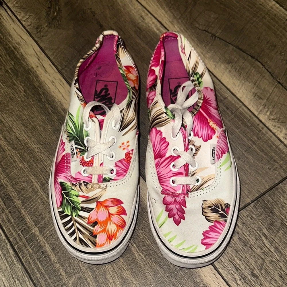Vans Women's Floral Canvas Sneakers - White and Pink - Picture 1 of 6